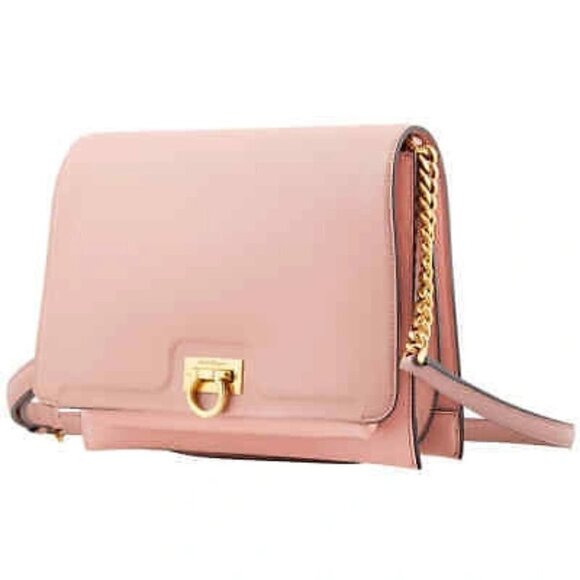 New SALVATORE FERRAGAMO Gancini Square Trifolio Flap Leather Shoulder Handbag - Picture 2 of 7